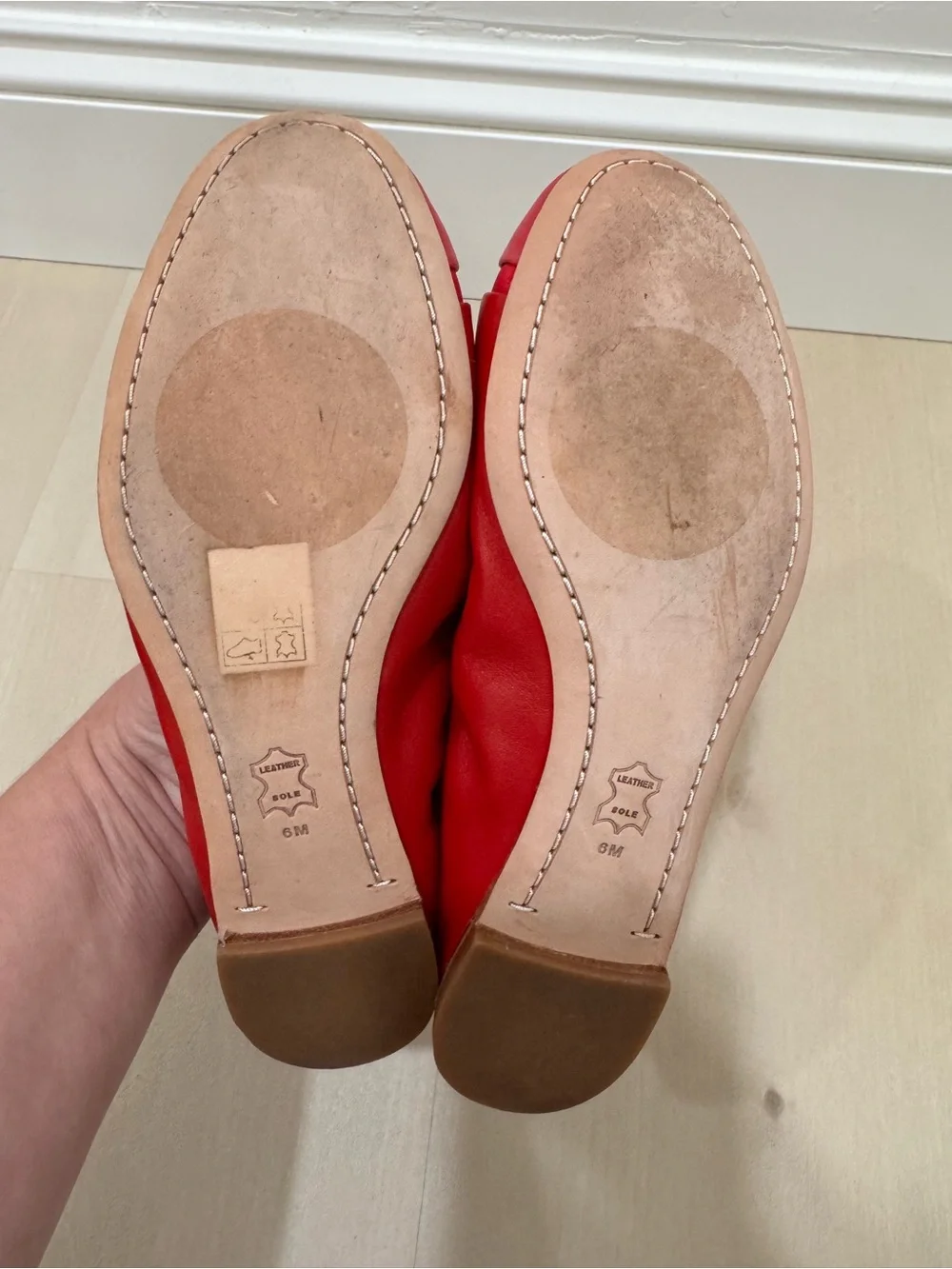 Tory Burch Minnie Cap-Toe Ballet Flat Red Pink Women's 6 Colorblock Preppy